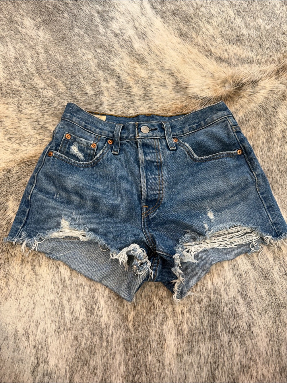 Levi's 501 Distressed Mid-Blue Denim Cutoff Shorts